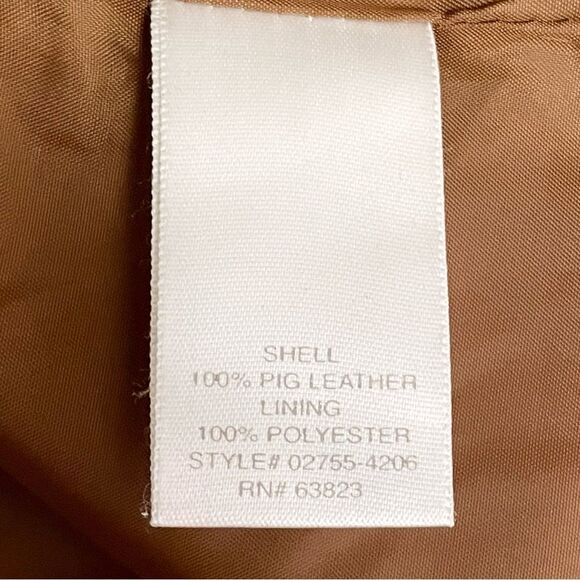 Christopher & Banks Cognac Suede Leather Jacket Size XL Zip Front Crochet Trim - Picture 12 of 14